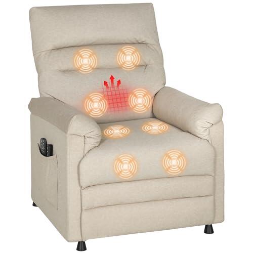 HOMCOM Sillón Relax Reclinable Eléctrico, con Calor Lumbar y Masaje Vibración, Sillón Masaje Relax, Motor Silencioso, Función de Memoria, Bolsillos, Control Remoto con USB, Tejido Pet-Friendly, Beige
