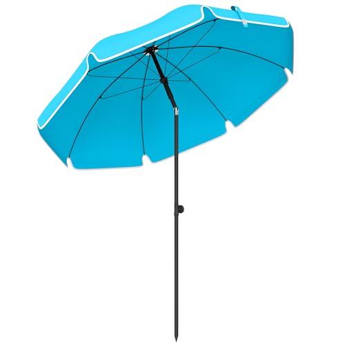 Outsunny Sombrilla de playa de 150 cm de diámetro, sombrilla de playa con protección solar, impermeable, con ancla de arena, inclinación ajustable, bolsa de transporte, plegable, para viajes, playa