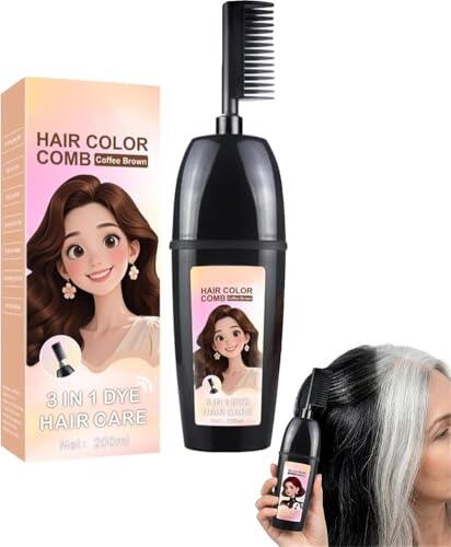 Peine 3 en 1 para teñir el cabello con cepillo integrado, peine portátil para cubrir el cabello gris, impermeable y resistente al sudor, coloración de cabello en un solo paso, sin mezclar, sin