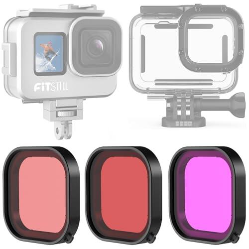 FitStill Filtro de buceo Tri-Color para la carcasa impermeable oficial Go Pro Hero 13/12/11/10/9 y la carcasa impermeable de aleación de aluminio FitStill Hero13 12 11 10 9