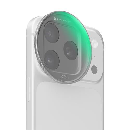 K&F CONCEPT FA301 Snap-On Filtro CPL para iPhone 17 Pro Max/17 Pro, Ultraligero 9,5g Filtro Polarizante CPL con Snap-on Deco Montaje, Vidrio AGC con Recubrimiento de 28 Capas Antirreflejo, Plata