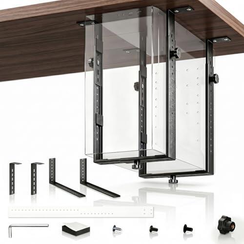 Soporte de PC para debajo de la mesa para carcasa de ordenador, soporte de PC debajo del escritorio, soporte ajustable para ordenador debajo del escritorio, soporte de suspensión para ahorrar espacio