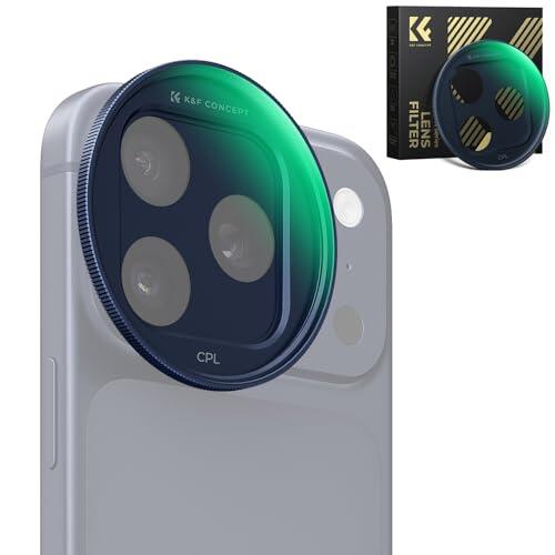 K&F CONCEPT FA301 Snap-On Filtro CPL para iPhone 17 Pro Max/17 Pro, Ultraligero 9,5g Filtro Polarizante CPL con Snap-on Deco Montaje, Vidrio AGC con Recubrimiento de 28 Capas Antirreflejo, Azul Oscuro