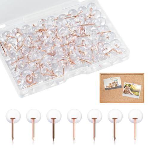 MUNZE 100 Unidades Conjunto De Panelas, Chinchetas Transparentes, Estables Reutilizables, Para Oficina Hogar, Rosa Oro