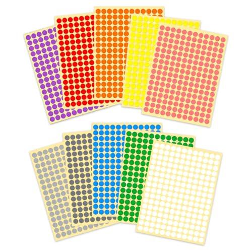 MUNZE 1650 Unidades Puntos Adhesivos Redondos, 10Mm, Adhesivos Coloridos, Para Oficina Escuela Hogar, 10 Colores