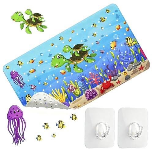 Solyxis Alfombra Bañera Antideslizante Niños, 70x40 cm Alfombra Ducha, con 2 Ganchos, Sin BPA, Resistente al Moho, Lavable a Máquina, para Bañera & Ducha, Azul