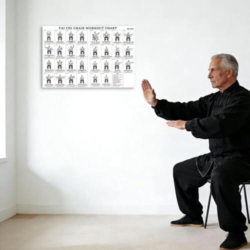 Tabla de ejercicios de Tai Chi de 12 x 18 pulgadas, tabla de pérdida de peso para principiantes, pósteres de yoga en silla, libros de tai chi para principiantes y personas mayores, gráficos de pared