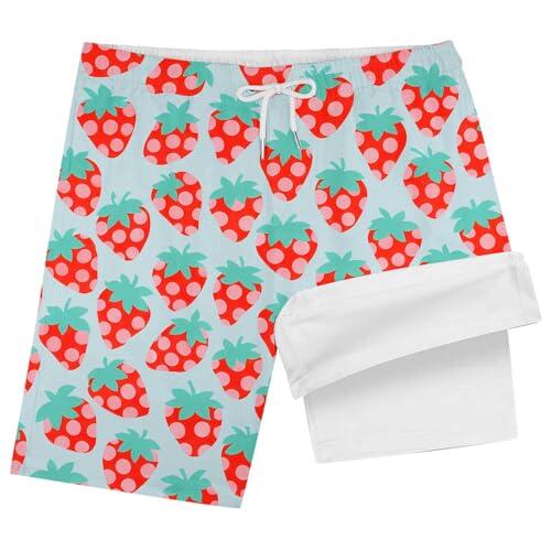 Generisch Bañador corto para niñas con estampado, bañador ligero para niños y niñas, ideal para la playa, perfecto para niños y uso diario., rojo, 3-4 años