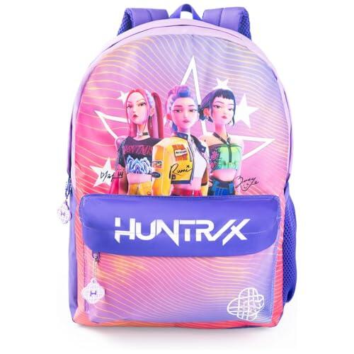 KPop Demon Hunters Mochila rosa para niñas de Cazadores de Demonios Huntrix | Mochila escolar con personaje de dibujos animados y cierre de cremallera | urbana HUNTRAX para niños | Merchandising