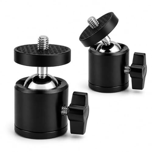 RDTOK 2 unidades Mini cabezal de trípode esférico, giratorio 360° y 90° inclinable, articulación esférica con rosca de 1/4 pulgadas, adaptador de montaje de cámara para trípode, soporte para teléfono