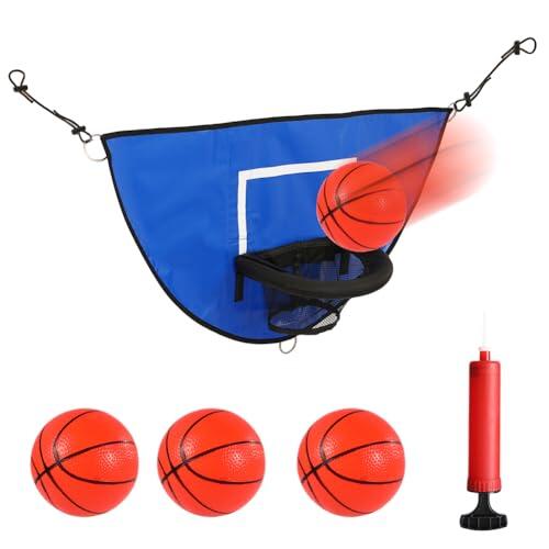 Trampolín Canasta de Baloncesto – Mini accesorio universal de baloncesto con borde de arranque, incluye 3 mini pelotas de baloncesto, accesorios para cama elástica para niños y adultos, adecuado para