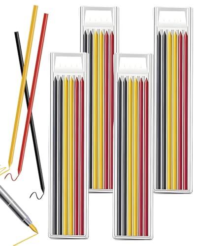 DAFNE Paquete de 24 minas de lápiz para carpintería, minas de repuesto de 2,8 mm, compatibles con lápices Pica Dry, minas de repuesto para lápices de dibujo arquitectónico- Rojo, Amarillo, Negro