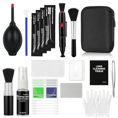 AXFEE Kit de Limpieza Profesional de Cámaras,30 en 1 Kit de Limpieza Cámara DSLR Réflex Digital,Equipado con Soplador de Polvo,Cepillo de Limpiezas,Paños de Microfibra,Líquido Limpiador y Estuche,etc