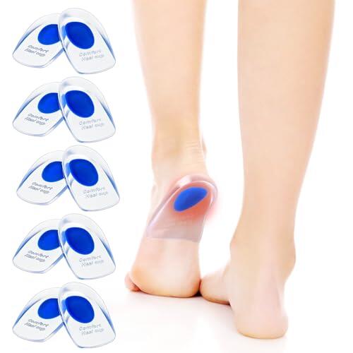Gulxwis Taloneras Silicona, 5 pares Almohadillas de Gel para Talones Azul, Reducir los Golpes, Aliviar el Dolor Suave, Plantillas Talon para Fascitis Plantar, Espolon Calcaneo, Tendinitis (L)