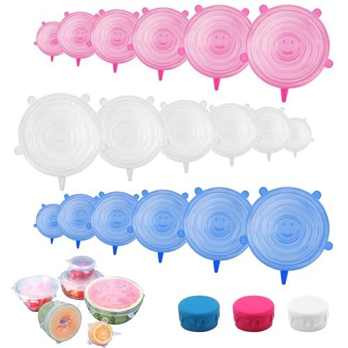 Tapa de silicona reutilizable, 18 unidades – Extensibles de 6 tamaños diferentes para frascos, cuencos, botellas – comida permanencia