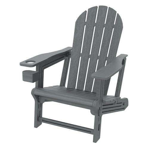 ML-Design Silla Adironack con Portavasos, Gris, Sillón de Jardín de Plástico con Aspecto de Madera, Mecedora Resistente a la Intemperie, Asiento con Respaldo, Tumbona de Exterior Mueble para Patio