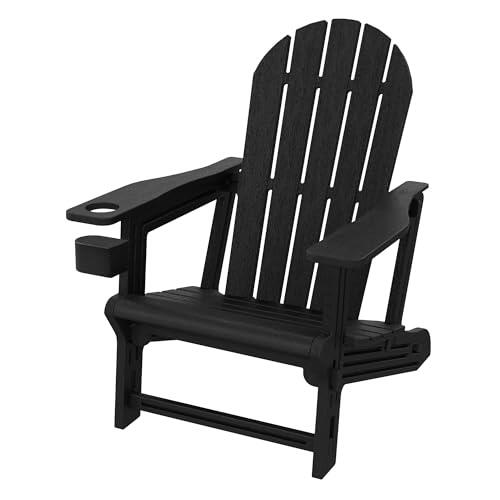 ML-Design Silla Adironack con Portavasos, Negra, Sillón de Jardín de Plástico con Aspecto de Madera, Mecedora Resistente a la Intemperie, Asiento con Respaldo, Tumbona de Exterior Mueble para Patio