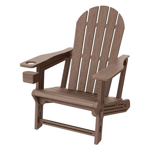 ML-Design Silla Adironack con Portavasos, Marrón, Sillón de Jardín de Plástico con Aspecto de Madera, Mecedora Resistente a la Intemperie, Asiento con Respaldo, Tumbona de Exterior Mueble para Patio