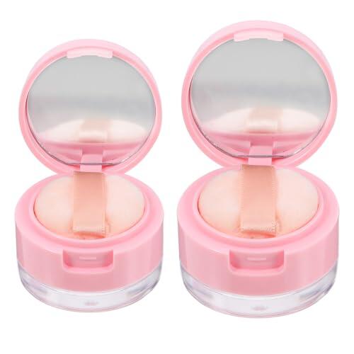 MAGICLULU Estuche para Polvos Sueltos y Caja de Polvo Cosmético 2 Piezas Compacto con Espejo Práctico para Viaje y Uso Diario con Aplicador para Mujer