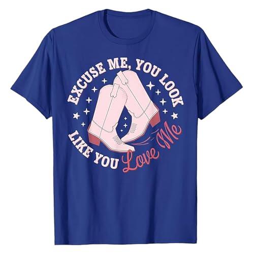 Camiseta de fantasía para mujer, divertida, informal, suave, cómoda, holgada, cómoda, para verano, ligera, para adolescentes, niñas, para tiempo libre y exterior, O azul., XXXL