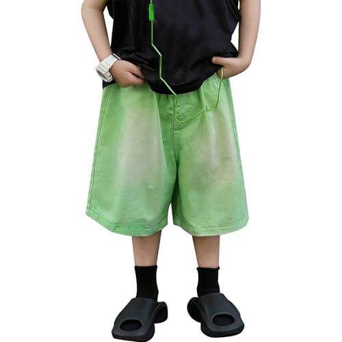 Pantalones Cortos Vaqueros para Niño Bermudas Niño Vaqueras Verano Pantalones Cortos Cintura Elástica Denim Shorts Y2k Relaxed Fit Ajustado Cómodas Joggings Streetwear con (Green, 2-3 Years)