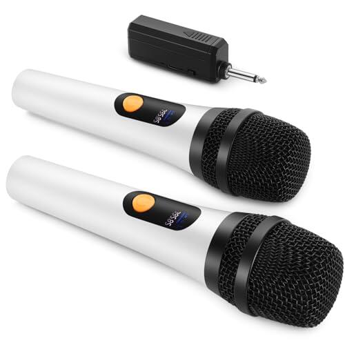 ALPOWL Micrófono inalámbrico, Micrófono Bluetooth dinámico Dual Digital con Receptor Recargable, Alcance de 60M, micrófono para Cantar, Karaoke, reuniones, Iglesia, Boda