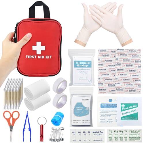 Botiquin de Primeros Auxilios 170 Piezas, con Vendas, Manta de Emergencia, Tiritas, Gasas, Silbato, kit Primeros Auxilios para Coche, Casa, Viaje, Senderismo (25x18x8cm) (102 Piezas)