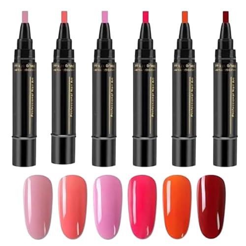 Pintauñas Boligrafo, 6 Colores Bolígrafo De Uñas, Bolígrafos De Esmalte De Uñas De Gel, Secado Rápido, Marcadores De Esmalte, Sin Esmaltes De Uña UV, Accesorios De Pintura Para Manicura Profesional