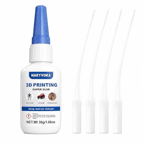 Pegamento Impresora 3D, 30g Adhesivo Fuerte Plástico para PLA, ABS, PETG, 4 Boquillas de Precisión, Super Glue Anti-obstrucción, Adhesivo Alta Resistencia Impermeable para Modelos y Reparación, Claro
