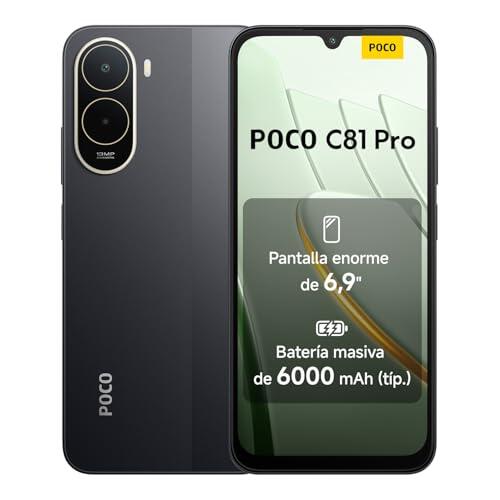 XIAOMI POCO C81 Pro Smartphone 4+128 GB, Batería de 6000 mAh, Pantalla inmersiva de 6,9", Teléfono con diseño Elegante y Refinado, Cámara Dual AI de 13 MP, Negro, 1 año de garantía Adicional