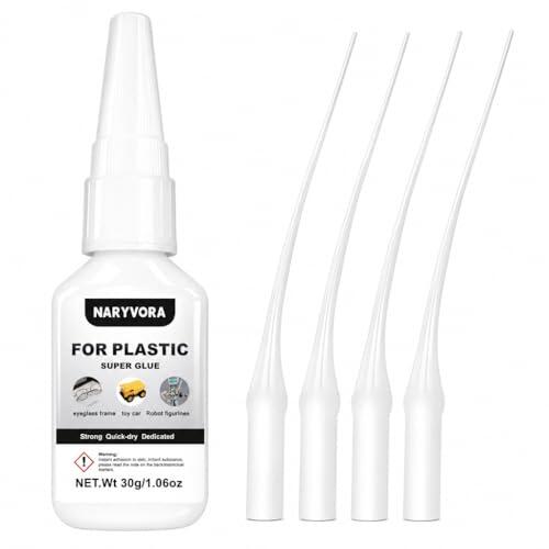 Pegamento para Plástico de Alta Resistencia 30g con 4 Boquillas de Precisión, Super Glue para Plástico Profesional Impermeable, Adhesivo Transparente para Maquetas, 3D, PVC, ABS, Acrílico