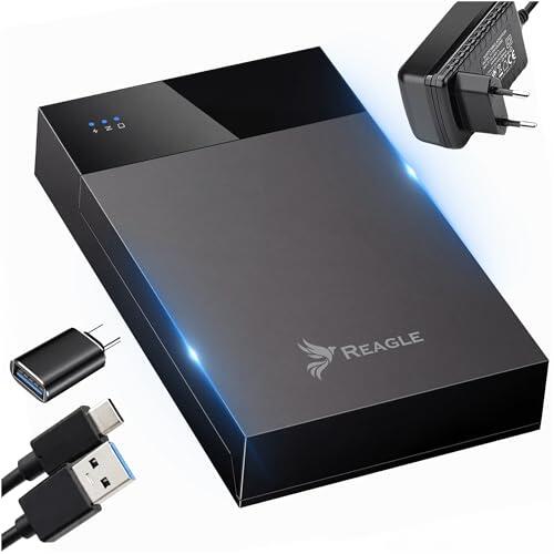 Reagle Carcasa para disco duro externo de 2,5 pulgadas, 3,5 pulgadas, SATA HDD SSD con USB-C 3.2 Gen 1 5 Gbps, 2 puertos USB Hub UASP Trim, 20 TB, fuente de alimentación sin herramientas, 24 W