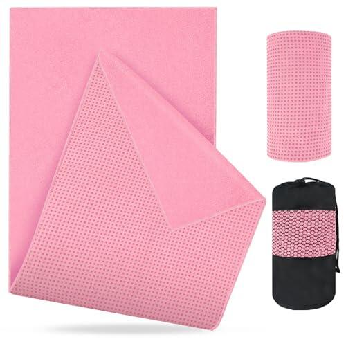 flintronic Toalla Microfibra Antideslizante, Toalla de Yoga Antideslizante, con on Bolsa de Transporte De Malla, Portátil Transpirable, para Deportes Pilates Hot Yoga Gimnasio - 63x183cm