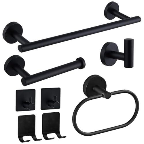 Juego De Accesorios De Baño De Acero Inoxidable De 8 Piezas Toallero Portarrollos De Papel Higiénico Perchero Y Gancho Multifuncional para El Hogar Y Hoteles (Negro)