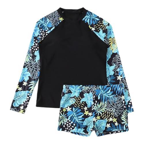 Generisch 2026 Traje de neopreno para mujer de dos piezas Rashguard de manga larga trajes de baño con camiseta de natación con parte inferior Boyshort-boyshort-inferior, azul, M