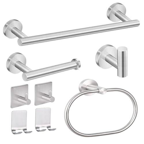 Juego De Accesorios De Baño De Acero Inoxidable De 8 Piezas Toallero Portarrollos De Papel Higiénico Perchero Y Gancho Multifuncional para El Hogar Y Hoteles (Plata)