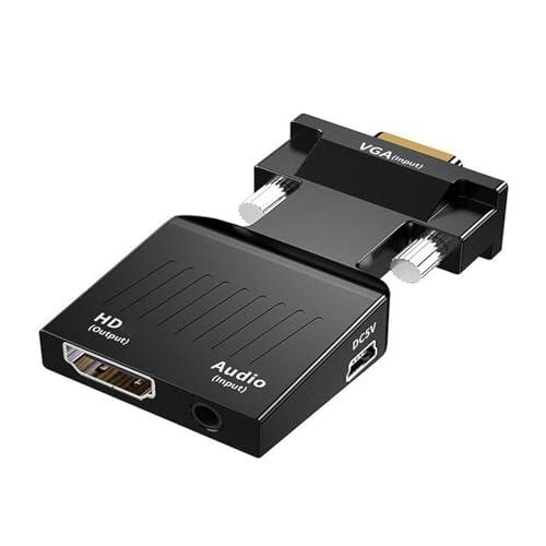 GleamGlide Adaptador VGA a HDMI con Audio 1080P 60Hz Convertidor VGA a HDMI macho a hembra para PC Portátil Escritorio Ordenador a Monitor Proyector HDTV Stick Video Transferencia HDMI Adaptador Negro