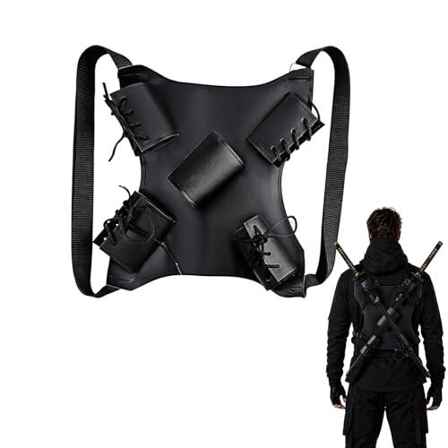 LIULINY Arnés Hombro Espalda Piel Sintética (PU), Cinturón Ajustable para Portar Espadas, Vaina Espada Montaje Dorsal, para Recreaciones Históricas Juegos rol Aficionados Samuráis (Accesorio Cosplay)