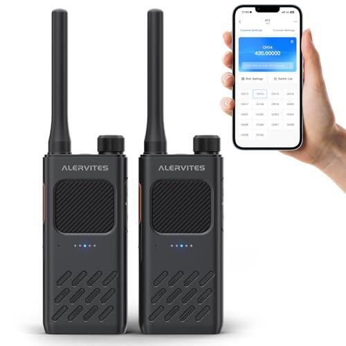 Alervites AT2 UHF Walkie Talkie con Enviar Texto e Imagen para Uso Fuera de la Red, App inalámbrica programación y Control, Doble PTT, 30CH, 2200mAh Batería, USB-C, Ideal para Senderismo, 2 Unidades