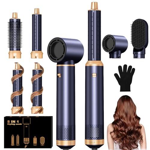 UKLISS Hair Styler & Secador 5 en 1, Moldeador de Pelo con Secador de Pelo, Cepillo Alisador Pelo, Secador Pelo Rizado, Thermal Brush, Cepillo de Aire Caliente, Regalos para Mujeres Styling - Azul