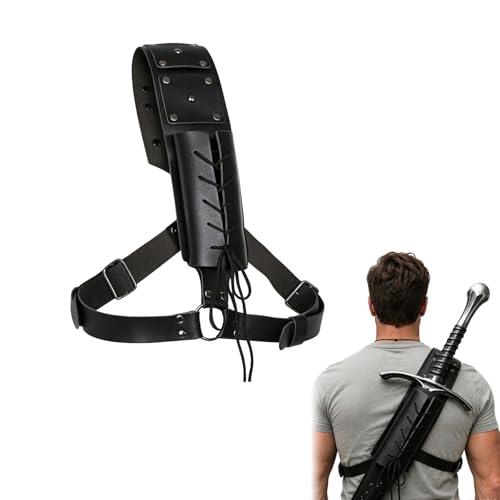 LIULINY Cinturón para Katana, Ajustable Funda Medieval para Espada, PU Cinturón Sólido, Cómodo de Llevar, Adecuado para Amantes de la Historia, Juegos de rol y Entusiastas de los Samuráis (Negro)