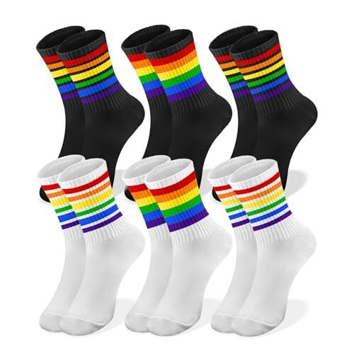 Dermalyx 6 Pares De Calcetines Arcoíris, Coloridas Medias De Algodón Para Tenis, Calcetas Crew Orgullo LGBT, Diseño Arcoíris, Accesorios LGBTQ, Medias Pride, Idea De Rega
