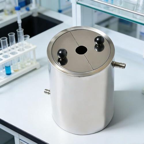 Tambor de doble capa de acero inoxidable, capacidad de 1,5 L, diámetro interno de 99 mm, cubiertas semicirculares, ideal para aplicaciones de agitación, molienda y mezcla de dispersantes