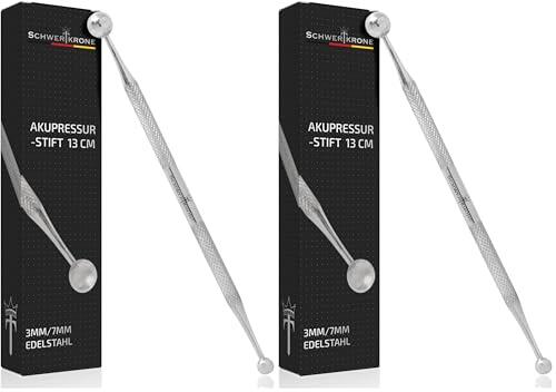 SCHWERTKRONE® Lápiz de acupresión/acupuntura [acero inoxidable] – Varilla profesional para cicatrices (Paquete de 2)