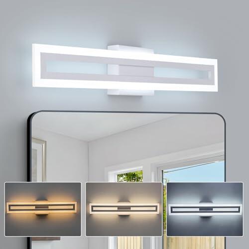 Amansour Aplique LED para Espejo de Baño, 60cm, 20W Luz de Espejo con 3 Temperaturas de Color (3000K/4000K/6000K), IP44 Resistente al Agua, Aplique Lineal Moderno para Baño, Dormitorio