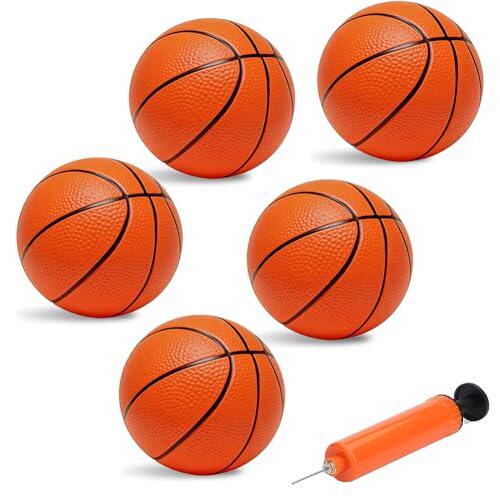 EduPlayte 5 Mini Pelotas de Baloncesto PequeñAs, Mini Set de Baloncesto Inflable con Bomba, Pelota de Playa Pequeña, para Fiestas, Interiores y Exteriores (Naranja)