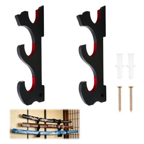 Soporte para Katana de 3 Niveles con acolchados, Estante de Pared de Madera para Exhibición de Espada, Organizador Vertical para Colección de Sable, Wakizashi y Tanto, para Dojo y Decoración del Hogar