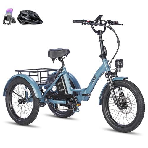 Fafrees Triciclo Eléctrico F20 Mate para Adultos, Plegable 20" x 3", Batería de 48 V/20 Ah, Frenos Hidráulicos, Triciclo de Carga Eléctric 250W, Alcance 115km (Azul, Cesta estándar)