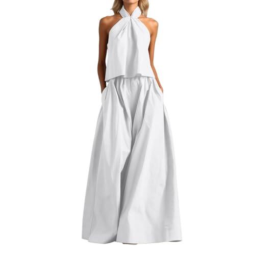 Conjunto de mujer de verano de lino para correr pantalones fluidos de verano túnica 2 piezas ropa sastres pantalones mono y top atuendos elegante ropa deportiva elegante camisa larga elegante, blanco