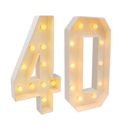 Números Luminosos Cumpleaños 40 Cumpleaños Fiesta Decoración, 100cm Letras Luminosas Grandes Lámpara LED Números 2000–3000K Luz Cálida para Cumpleaños Aniversarios Celebraciones